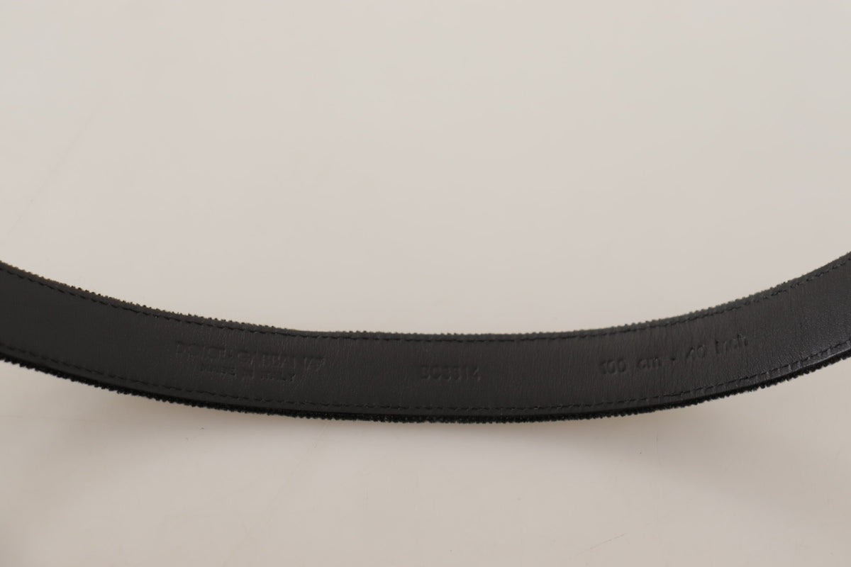 Dolce & Gabbana Black Casual Velvet Silver Metal Logo Buckle Belt schwarz
