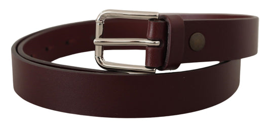 Dolce & Gabbana Maroon Silver Tone Metal Buckle Belt