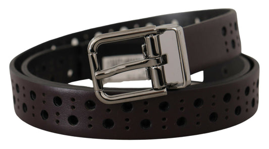Dolce & Gabbana Dark Purple Perforated Leather Metal Buckle Belt lila