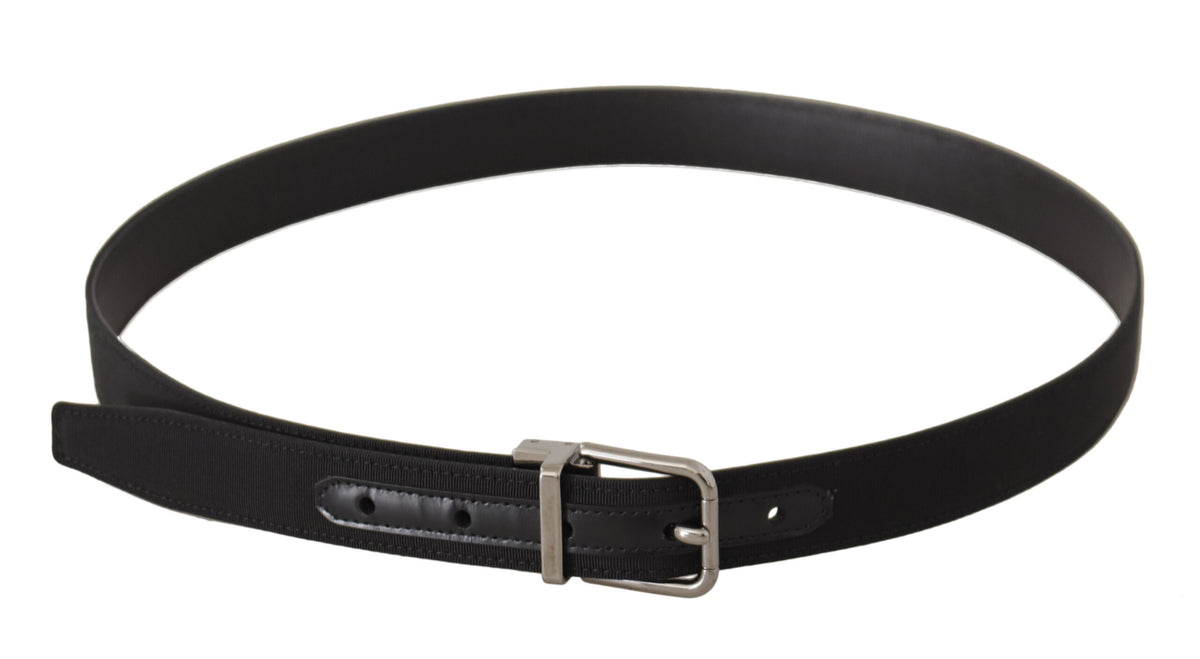 Dolce & Gabbana Black Canvas Leather Silver Metal Buckle Belt schwarz