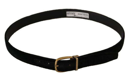 Dolce & Gabbana Black Velvet Leather Gold Tone Metal Buckle Belt schwarz