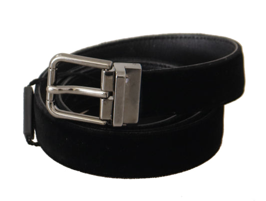 Dolce & Gabbana Black Cotton Silver Tone Metal Buckle Belt schwarz
