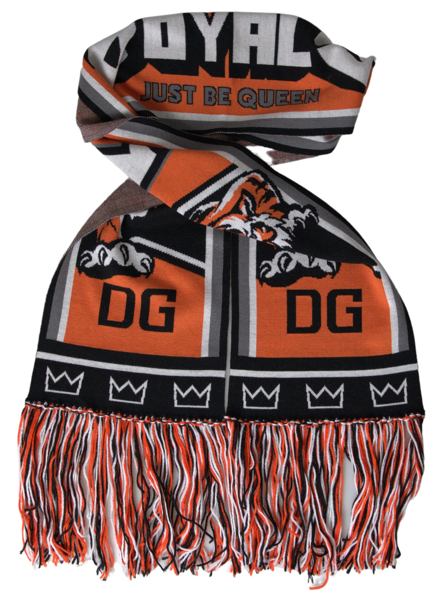 Dolce & Gabbana Multicolor Wool DG Royals Wrap Fringe Scarf Curated Luxury Accessories by Orvyn