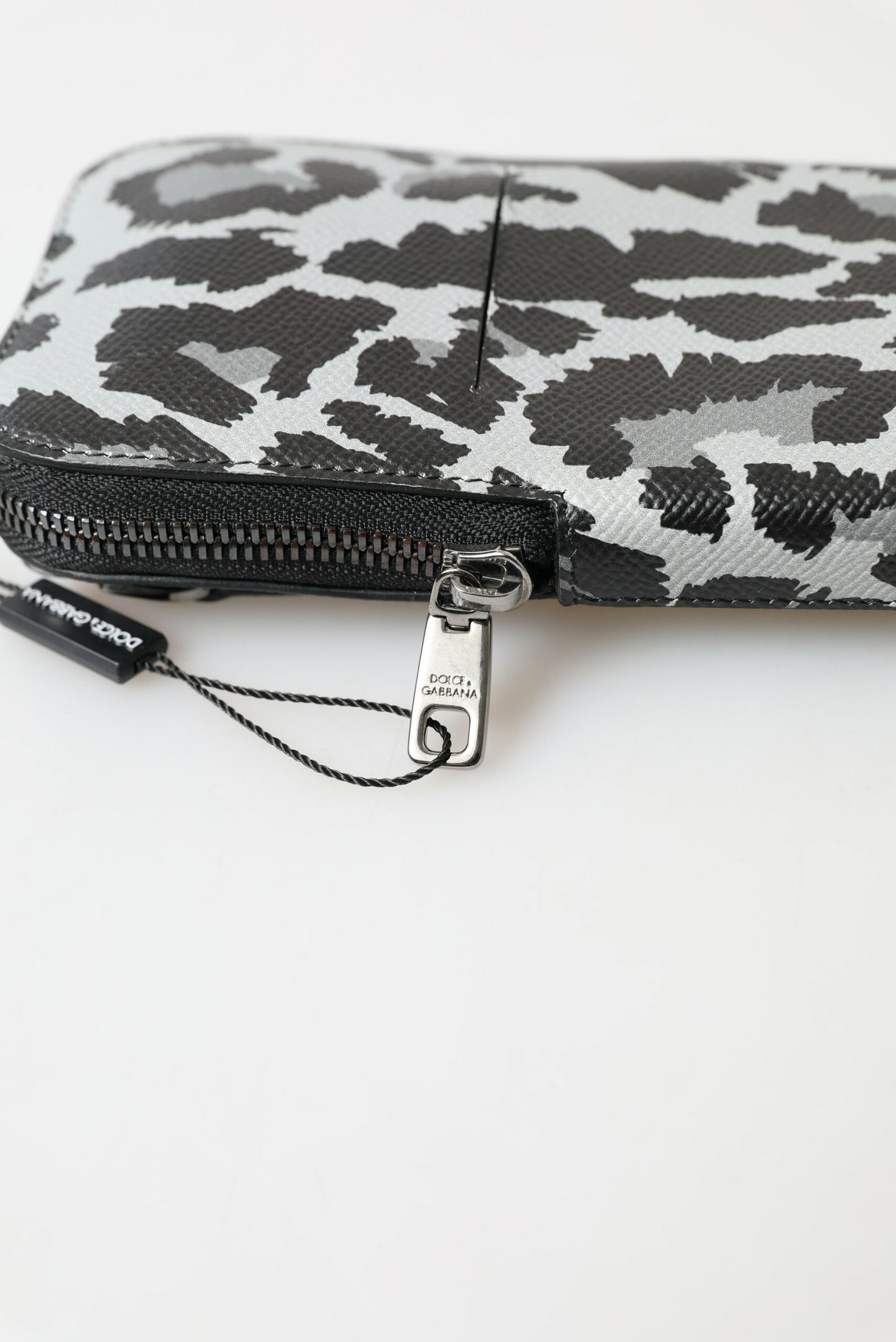 Dolce & Gabbana Gray Leopard Leather Men Purse Crossbody Sling Phone Bag Curated Luxury Accessories by Orvyn
