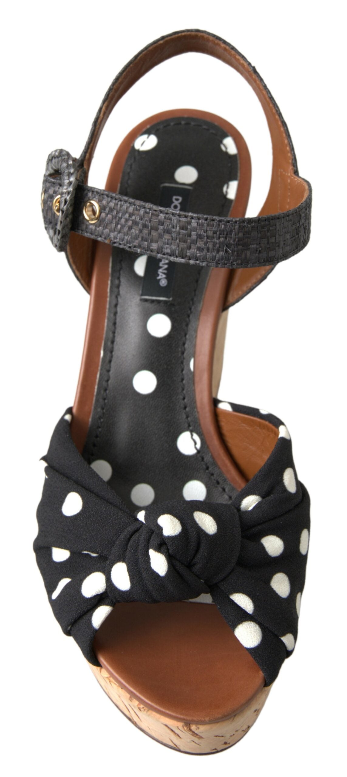 Dolce & Gabbana Black Wedges Polka Dotted Ankle Strap Shoes Sandals Curated Luxury Accessories by Orvyn