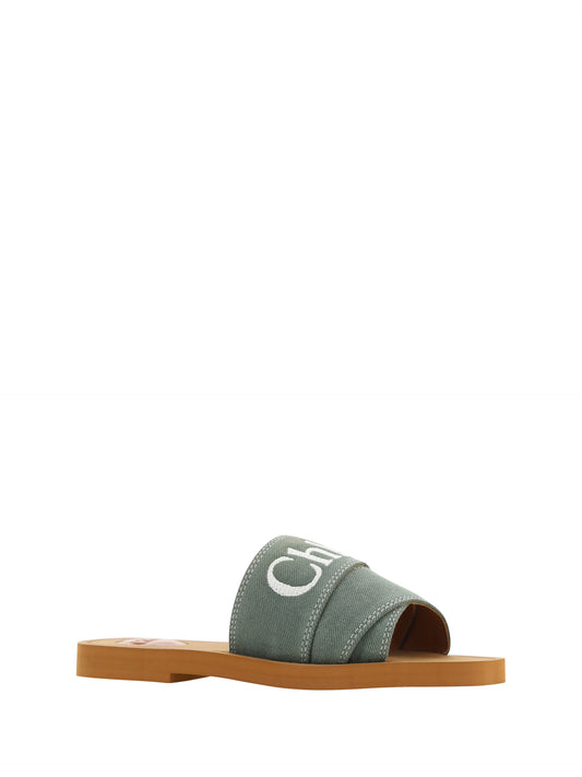 Chloé Forest Green Cotton Slides Woody Sandals Curated Luxury Accessories by Orvyn