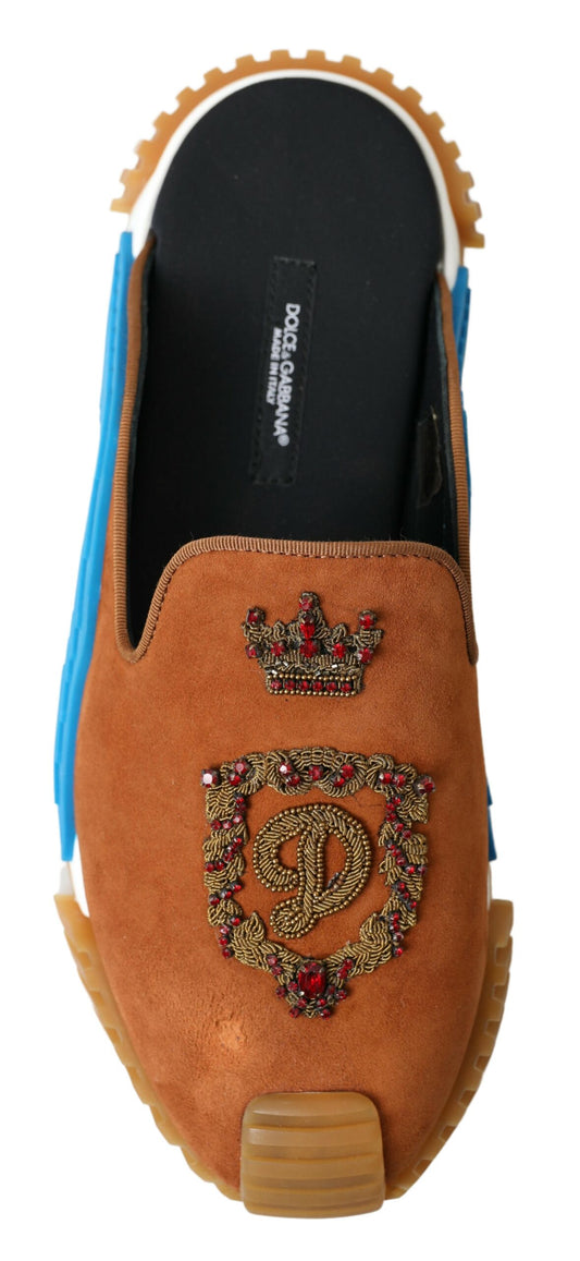 Dolce & Gabbana Brown Suede Crown Logo NS1 Slides Sandals braun