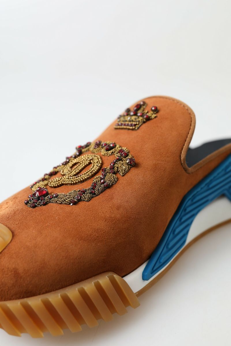 Dolce & Gabbana Brown Suede Crown Logo NS1 Slides Sandals braun