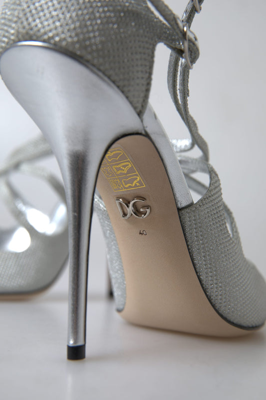 Dolce & Gabbana Silver Shimmers Sandals Heel Pumps Shoes Curated Luxury Accessories by Orvyn