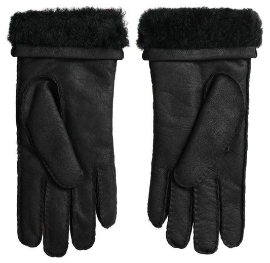 Dolce & Gabbana Black Leather Fur Short Hands Mitten Men Gloves Curated Luxury Accessories by Orvyn