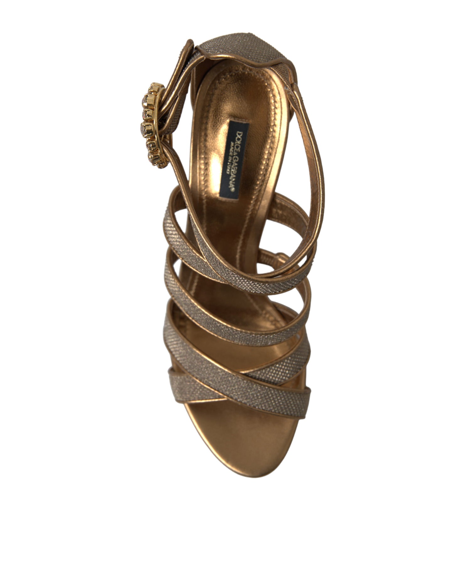 Dolce & Gabbana Bronze Crystal Strap Heels Sandals Shoes Curated Luxury Accessories by Orvyn