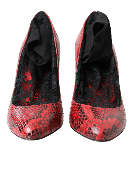 Dolce & Gabbana Red Ayers Leather Lace Socks Pumps Shoes Curated Luxury Accessories by Orvyn