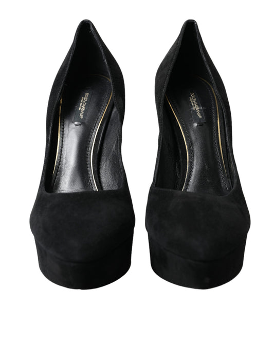 Dolce & Gabbana Black Suede Leather Platform Heel Pumps Shoes Curated Luxury Accessories by Orvyn