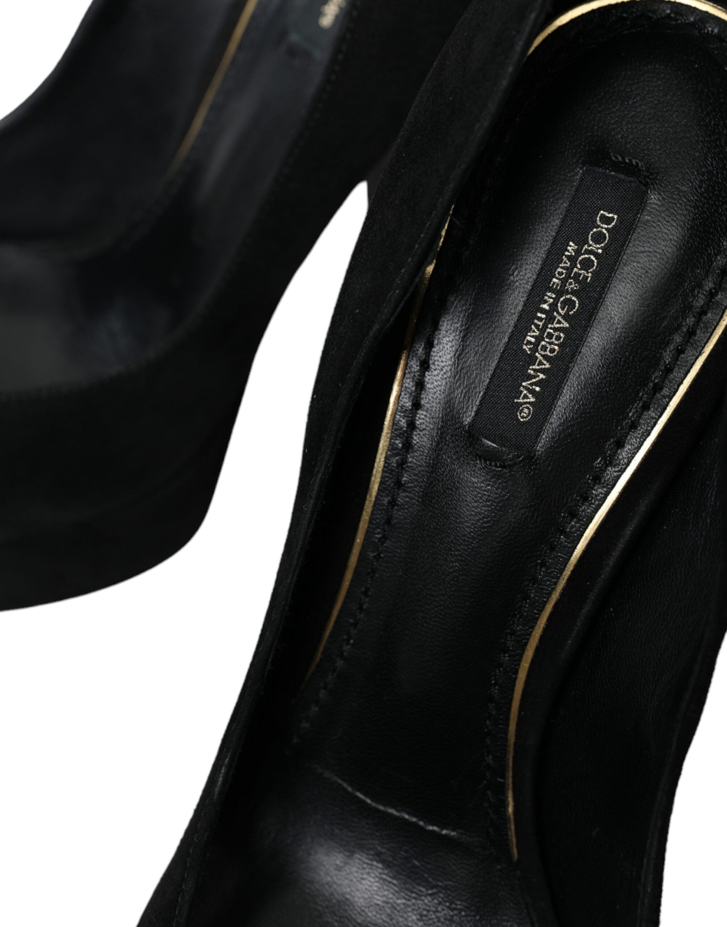 Dolce & Gabbana Black Suede Leather Platform Heel Pumps Shoes Curated Luxury Accessories by Orvyn