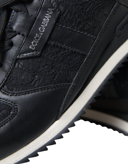 Dolce & Gabbana Black Floral Lace Leather Sneakers Shoes Curated Luxury Accessories by Orvyn