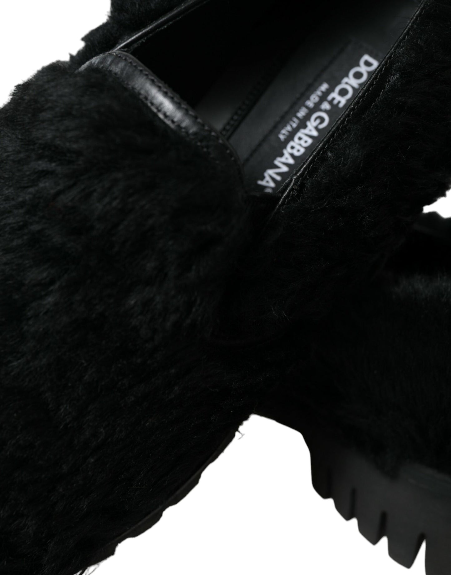 Dolce & Gabbana Black Fur Leather Slippers Dress Shoes Curated Luxury Accessories by Orvyn