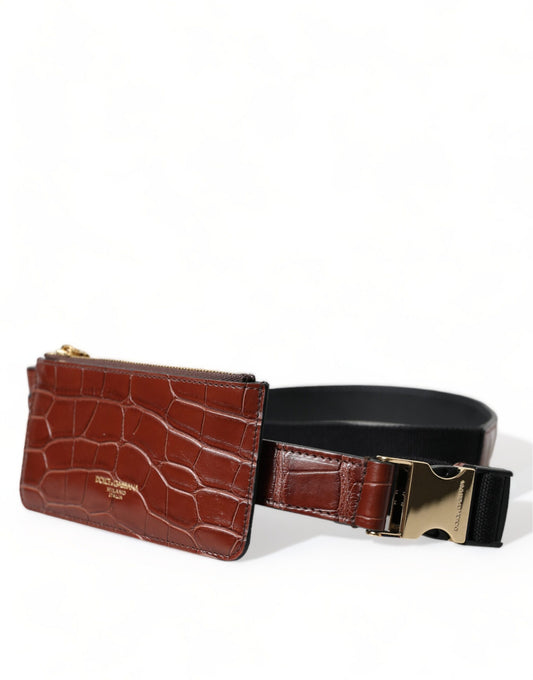 Dolce & Gabbana Brown Alligator Leather Airpods Case Coin Purse Wallet Curated Luxury Accessories by Orvyn