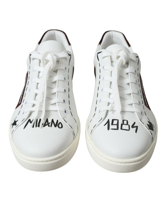 Dolce & Gabbana White Bordeaux Leather Logo Low Top Sneakers Shoes Curated Luxury Accessories by Orvyn