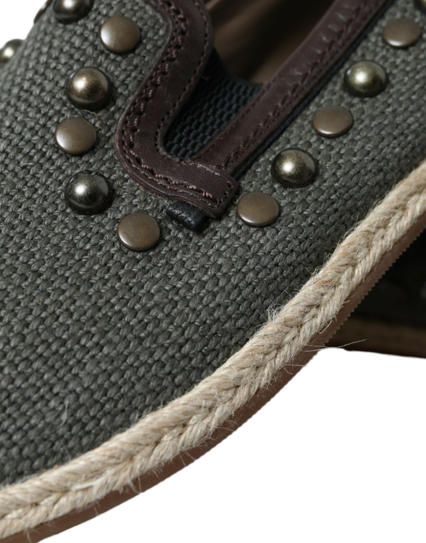 Dolce & Gabbana Gray Linen Leather Studded Loafers Shoes Curated Luxury Accessories by Orvyn