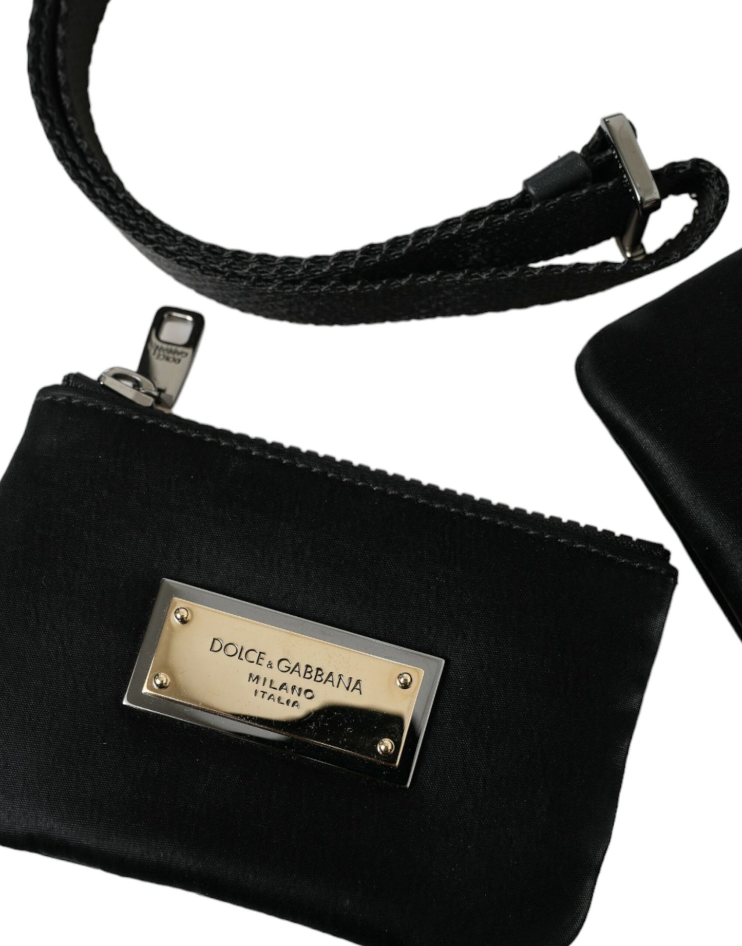 Dolce & Gabbana Black Nylon Logo Plaque Keyring Pouch Clutch Bag Curated Luxury Accessories by Orvyn