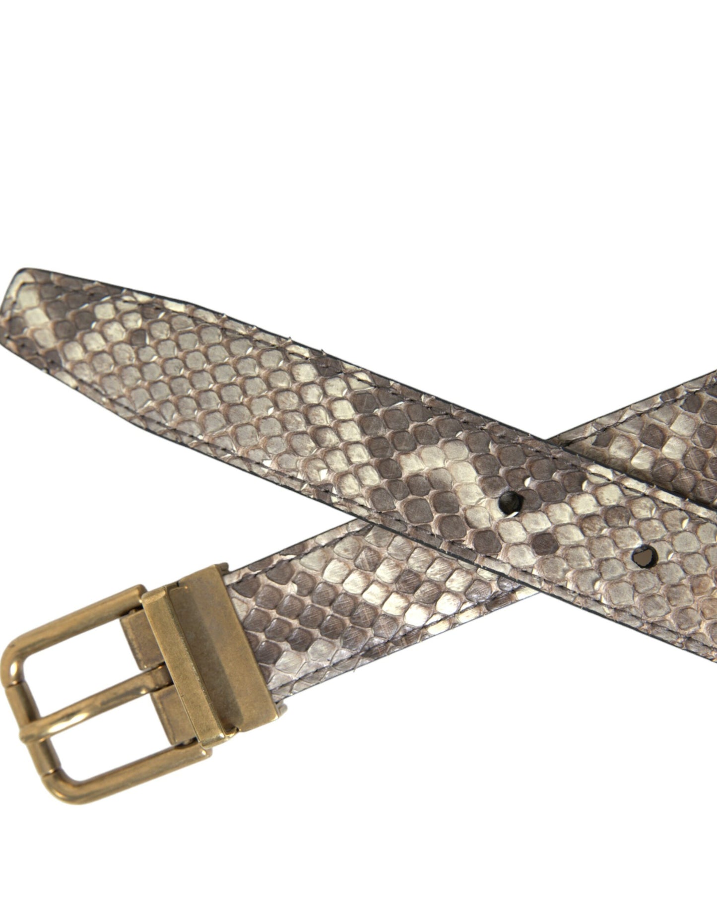 Dolce & Gabbana Brown Python Leather Gold Metal Buckle Belt Curated Luxury Accessories by Orvyn