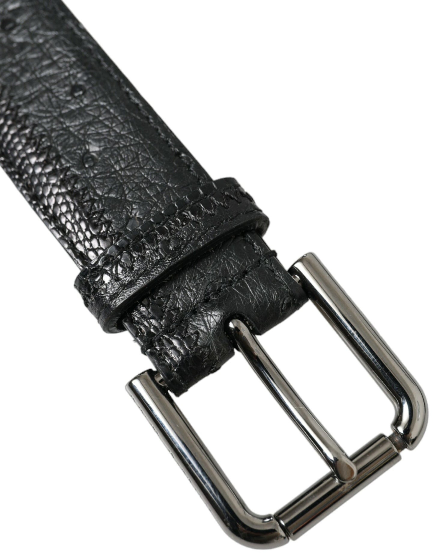 Dolce & Gabbana Black Exotic Leather Silver Metal Buckle Belt Curated Luxury Accessories by Orvyn
