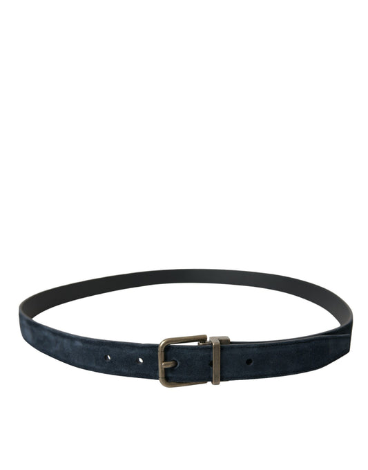 Dolce & Gabbana Blue Suede Leather Gold Metal Buckle Belt Curated Luxury Accessories by Orvyn