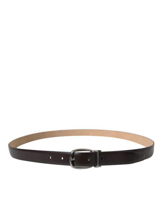 Dolce & Gabbana Dark Brown Leather Silver Metal Buckle Belt Curated Luxury Accessories by Orvyn