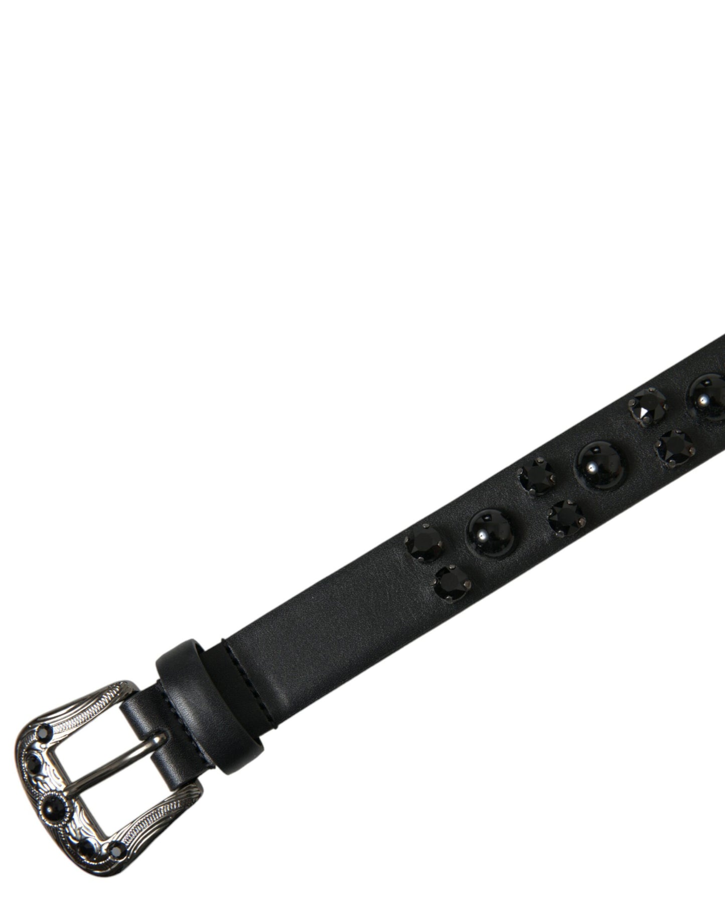 Dolce & Gabbana Black Embellished Leather Engraved Buckle Belt Curated Luxury Accessories by Orvyn