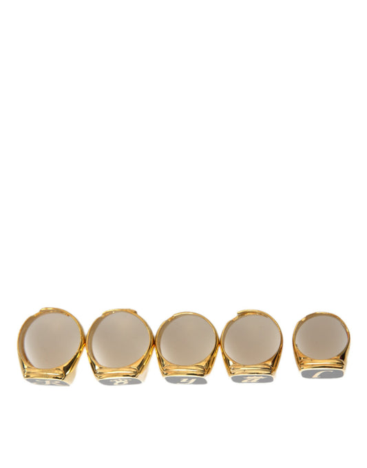 Dolce & Gabbana Gold Brass ROYAL Enamel Set of 5 Ring Curated Luxury Accessories by Orvyn