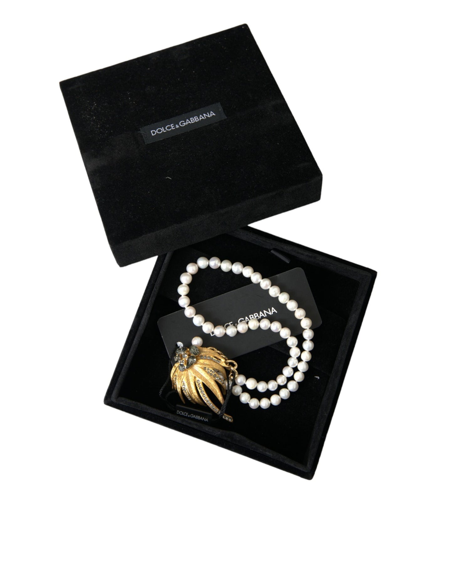 Dolce & Gabbana Gold Brass Crystal Pearl Tree Pendant Charm Necklace Curated Luxury Accessories by Orvyn