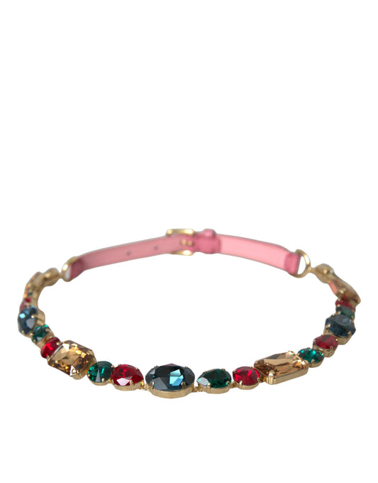 Dolce & Gabbana Pink Leather Crystal Chain Embellished Belt Curated Luxury Accessories by Orvyn