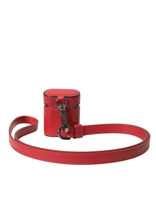 Dolce & Gabbana Red Calfskin Leather Logo Print Strap Men Airpods Case Curated Luxury Accessories by Orvyn