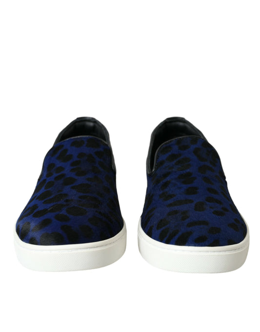 Dolce & Gabbana Blue Calfskin Hair Leopard Sneakers Shoes Curated Luxury Accessories by Orvyn
