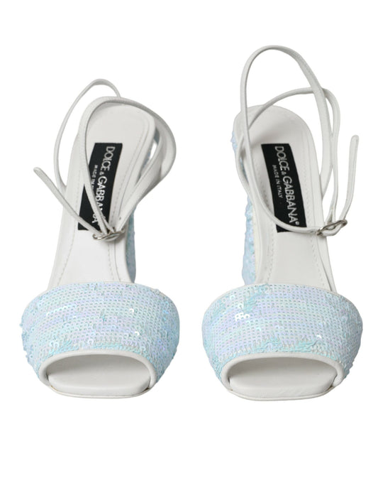 Dolce & Gabbana Light Blue Sequin Ankle Strap Sandals Shoes Curated Luxury Accessories by Orvyn