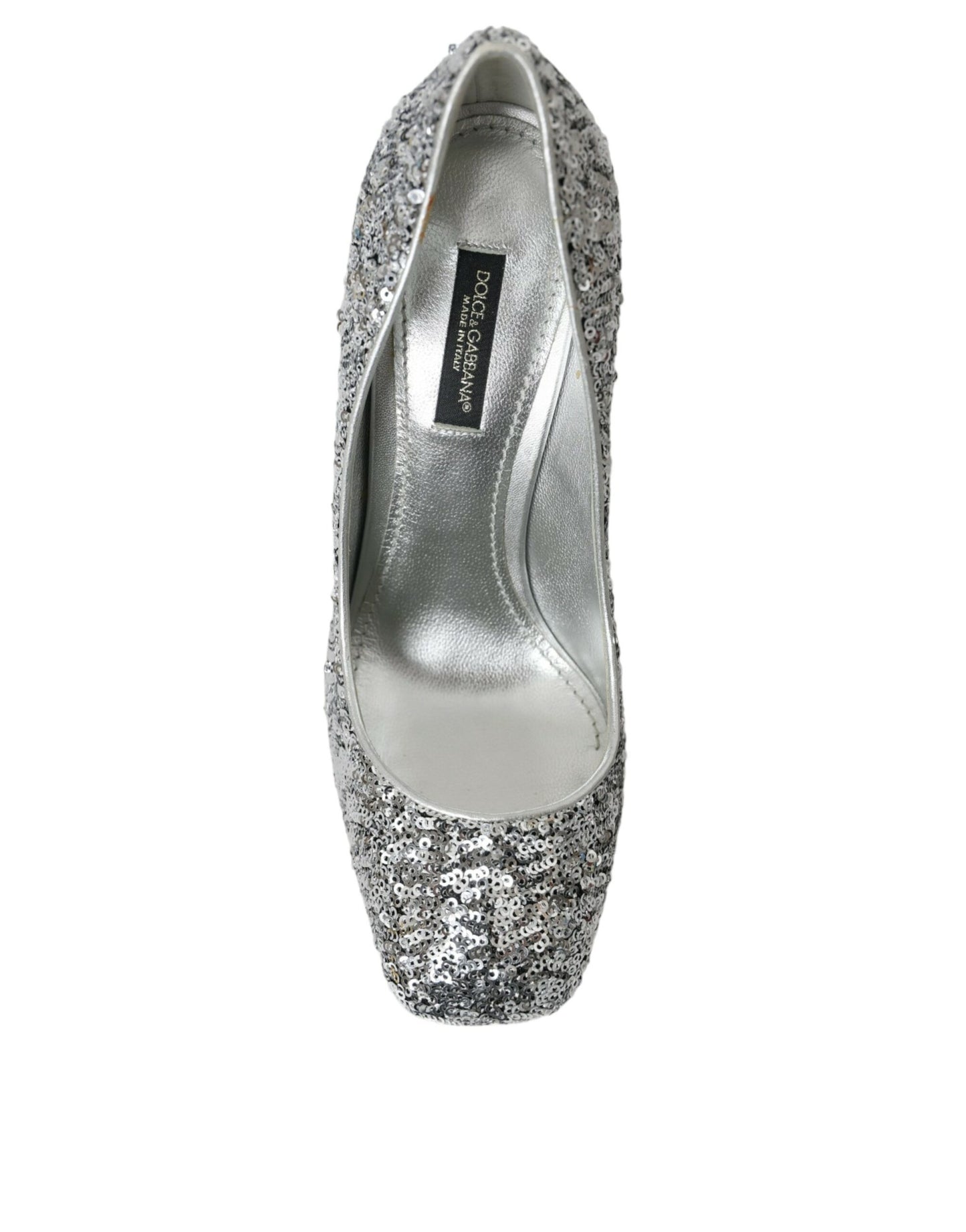 Dolce & Gabbana Silver Sequin Embellished Heels Pumps Shoes Curated Luxury Accessories by Orvyn