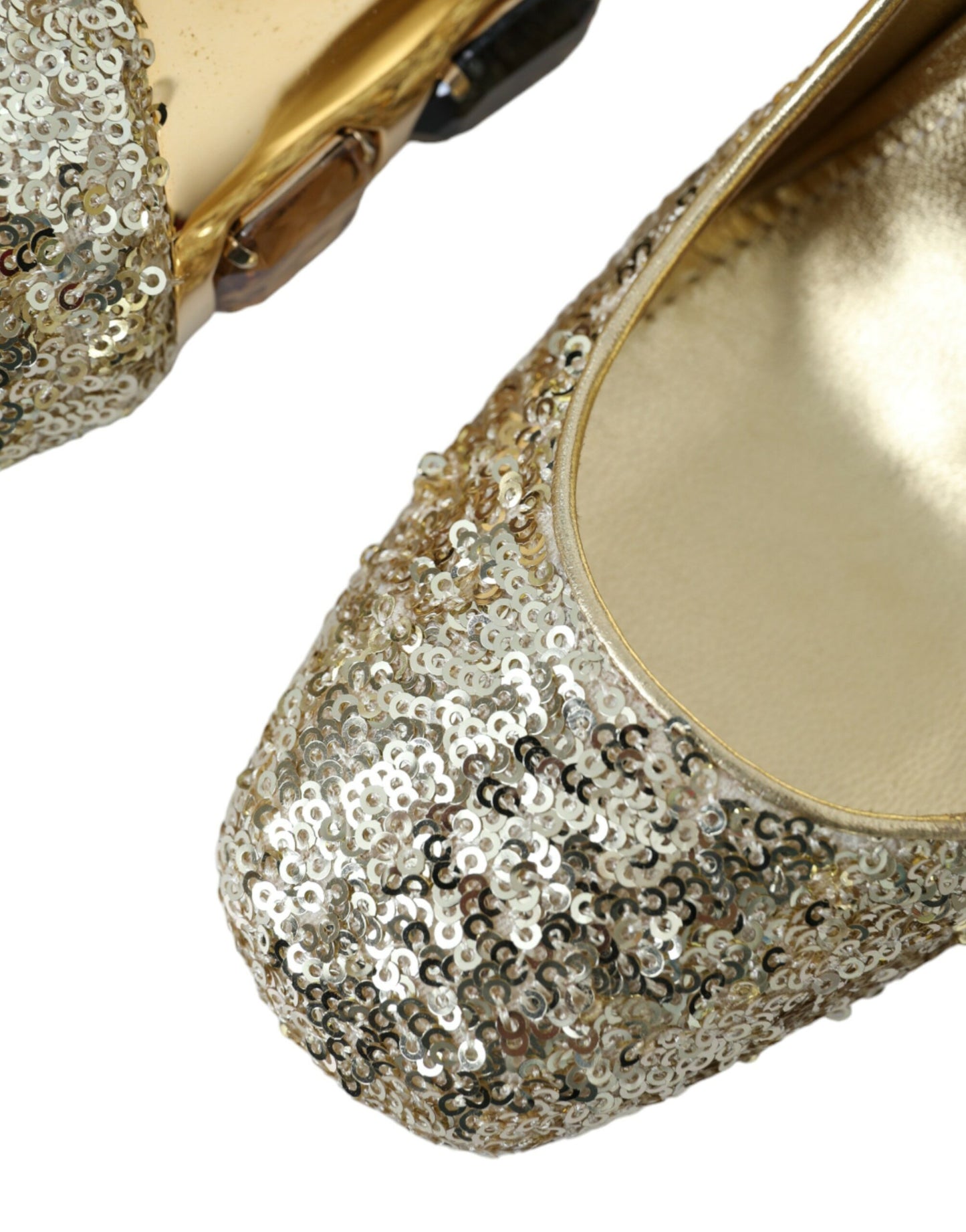 Dolce & Gabbana Gold Sequin Crystal Heels Pumps Shoes Curated Luxury Accessories by Orvyn