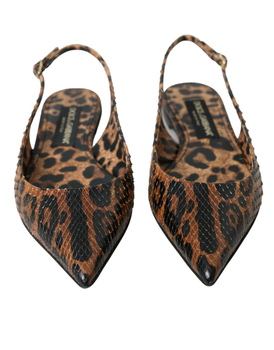 Dolce & Gabbana Brown Leopard Exotic Skin Slingback Shoes Curated Luxury Accessories by Orvyn