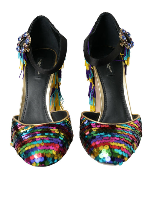 Dolce & Gabbana Multicolor Sequin Crystal Mary Jane Shoes Curated Luxury Accessories by Orvyn