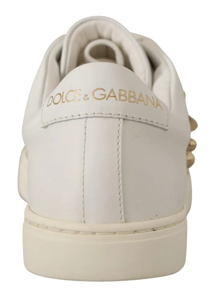 Dolce & Gabbana White Leather Gold Red Heart Sneakers Shoes Curated Luxury Accessories by Orvyn