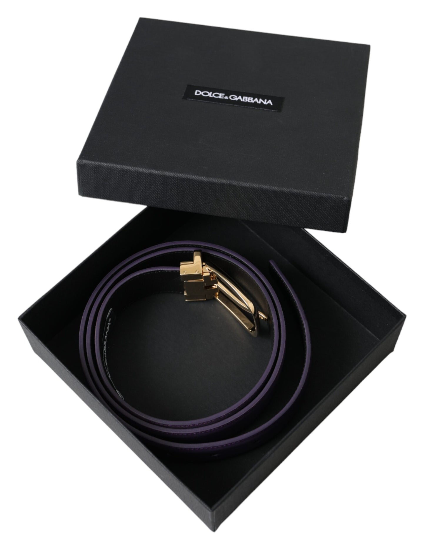Dolce & Gabbana Purple Leather Gold Metal Buckle Belt Men Curated Luxury Accessories by Orvyn