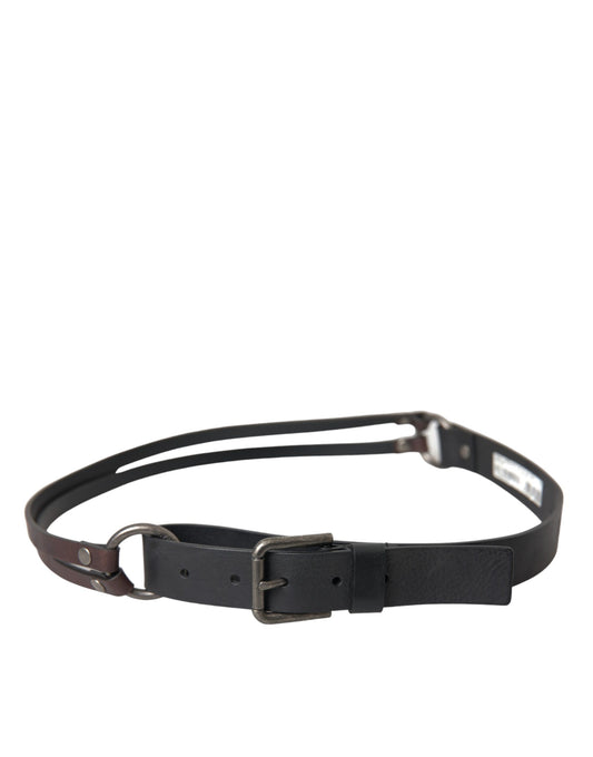Dolce & Gabbana Black Brown Leather Silver Metal Buckle Belt Curated Luxury Accessories by Orvyn