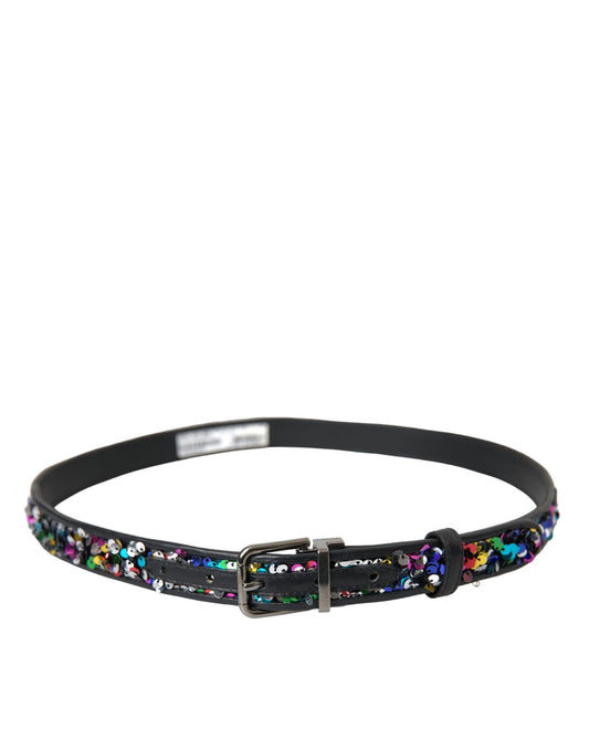 Dolce & Gabbana Black Sequined Silver Metal Buckle Women Belt Curated Luxury Accessories by Orvyn