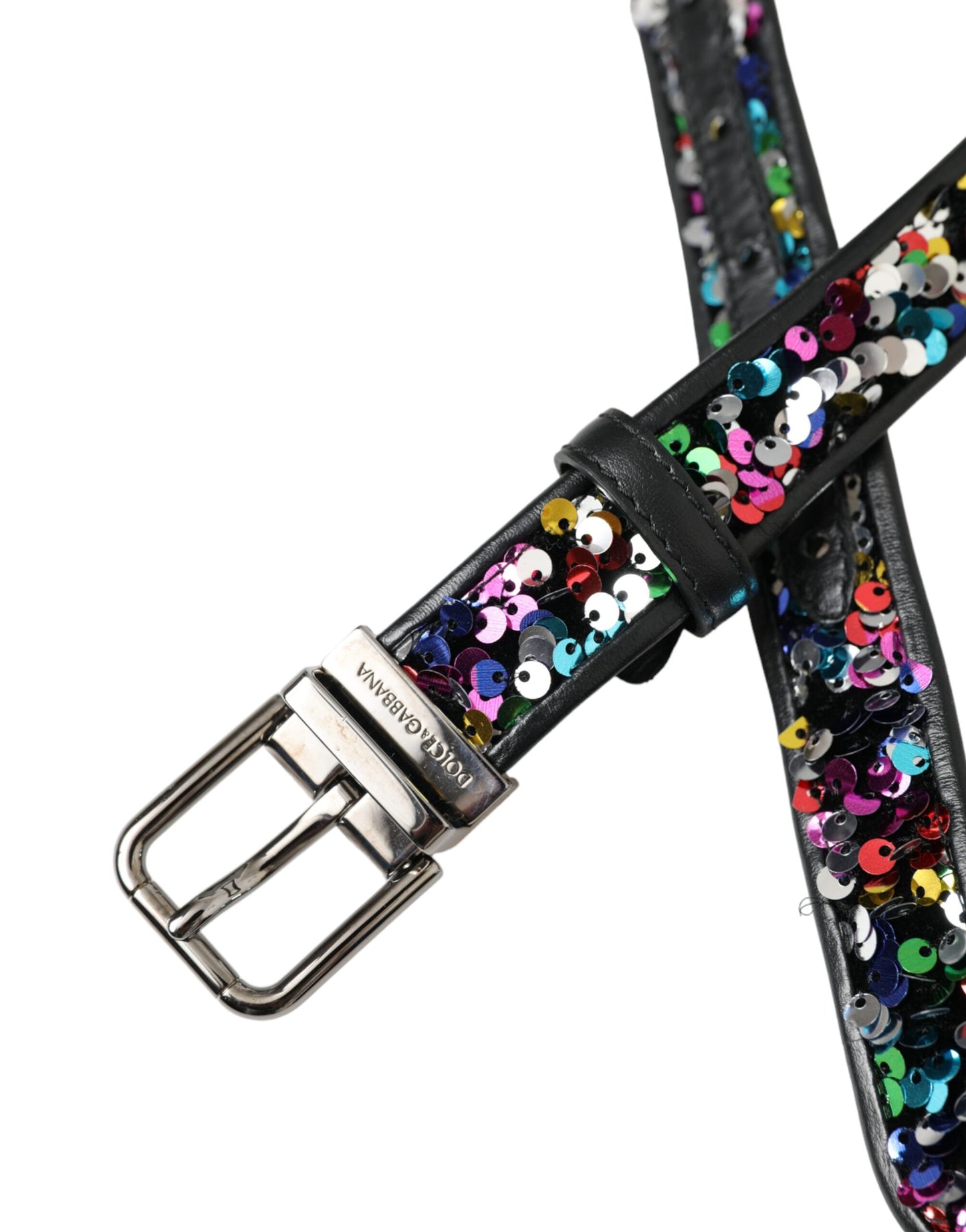 Dolce & Gabbana Black Sequined Silver Metal Buckle Women Belt Curated Luxury Accessories by Orvyn