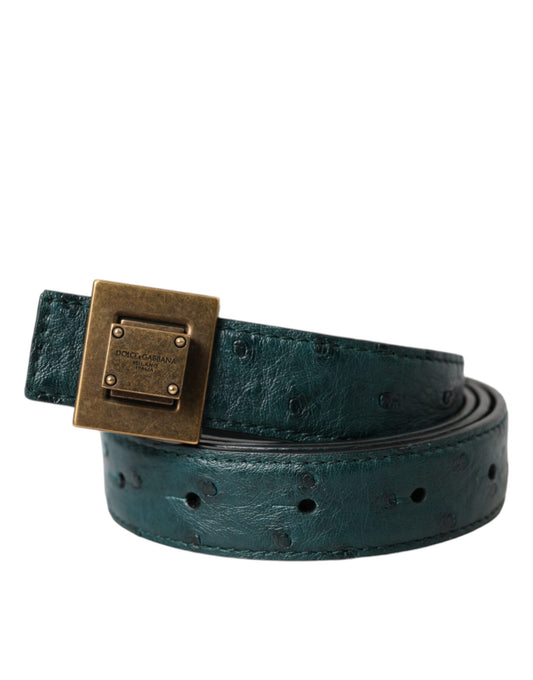 Dolce & Gabbana Dark Green Leather Square Metal Buckle Belt Curated Luxury Accessories by Orvyn