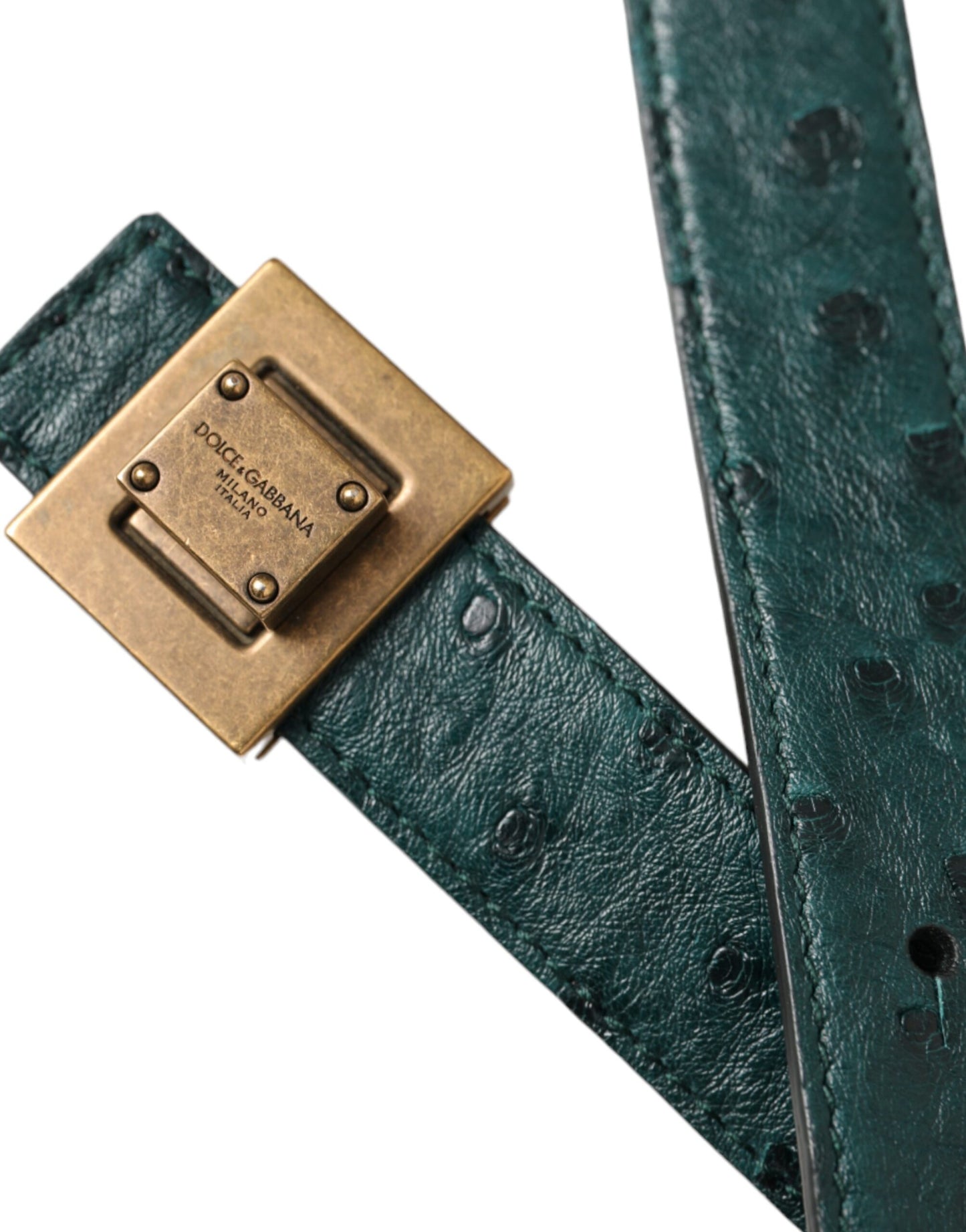 Dolce & Gabbana Dark Green Leather Square Metal Buckle Belt Curated Luxury Accessories by Orvyn