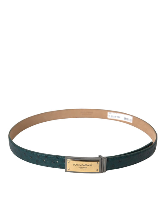 Dolce & Gabbana Green Leather Gold Logo Engraved Buckle Belt Curated Luxury Accessories by Orvyn