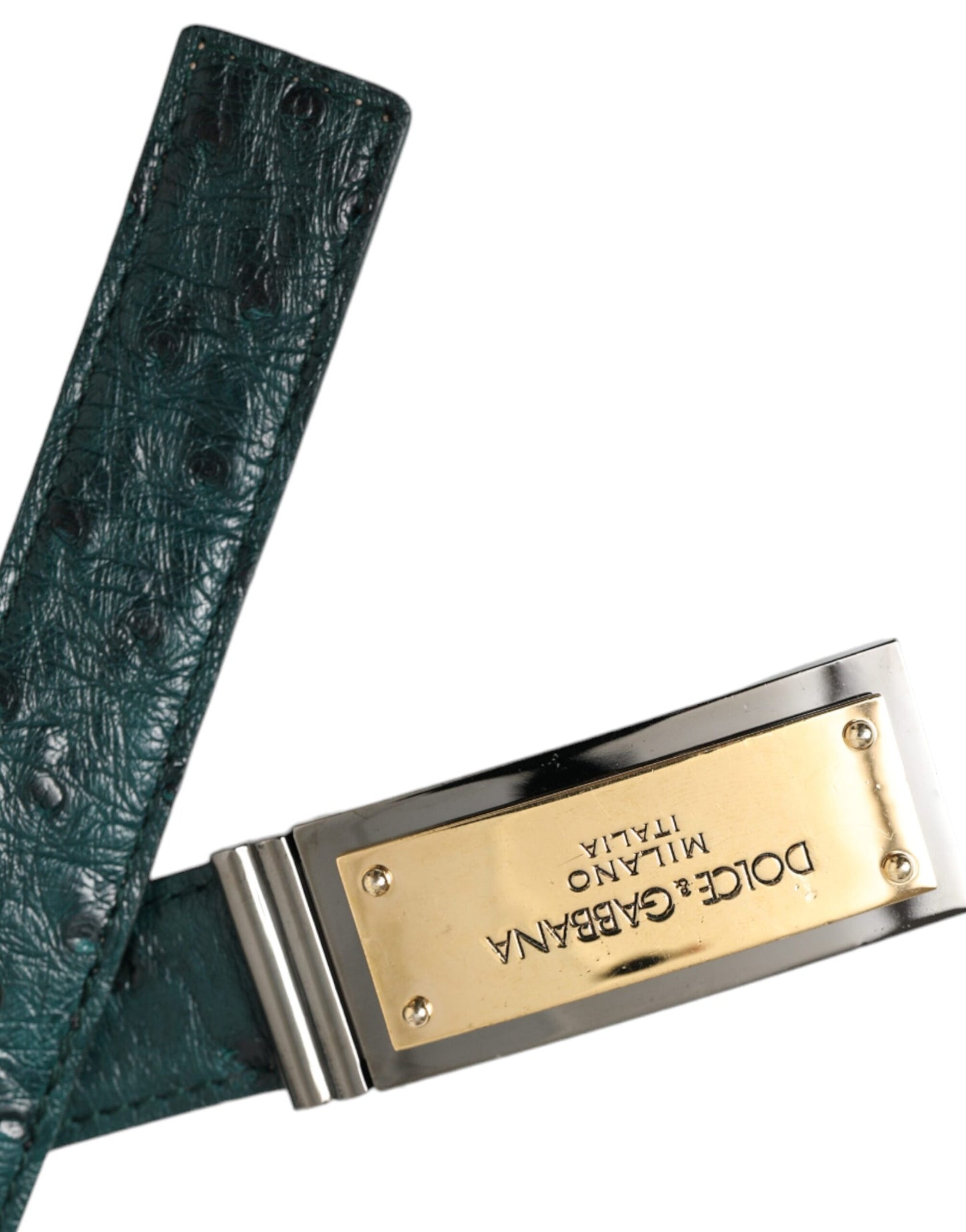 Dolce & Gabbana Green Leather Gold Logo Engraved Buckle Belt Curated Luxury Accessories by Orvyn