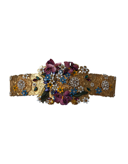 Dolce & Gabbana Multicolor Embellished Floral Crystal Wide Waist Belt Curated Luxury Accessories by Orvyn