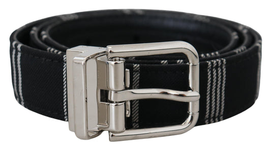 Dolce & Gabbana Black White Cotton Metal Silver Buckle Belt schwarz